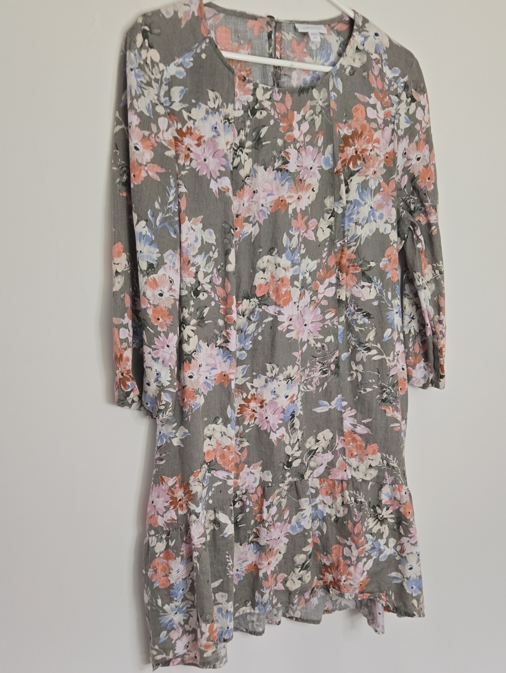 J. Jill Love 100% Linen Floral dress w/ pockets Feminine Coastal Size Large
